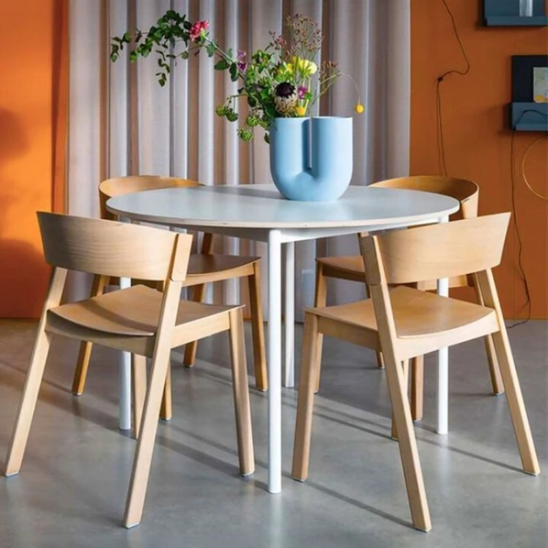 Household Nordic solid wood household coffee milk tea shop backrest coffee table chair log simple study stackable dining chair