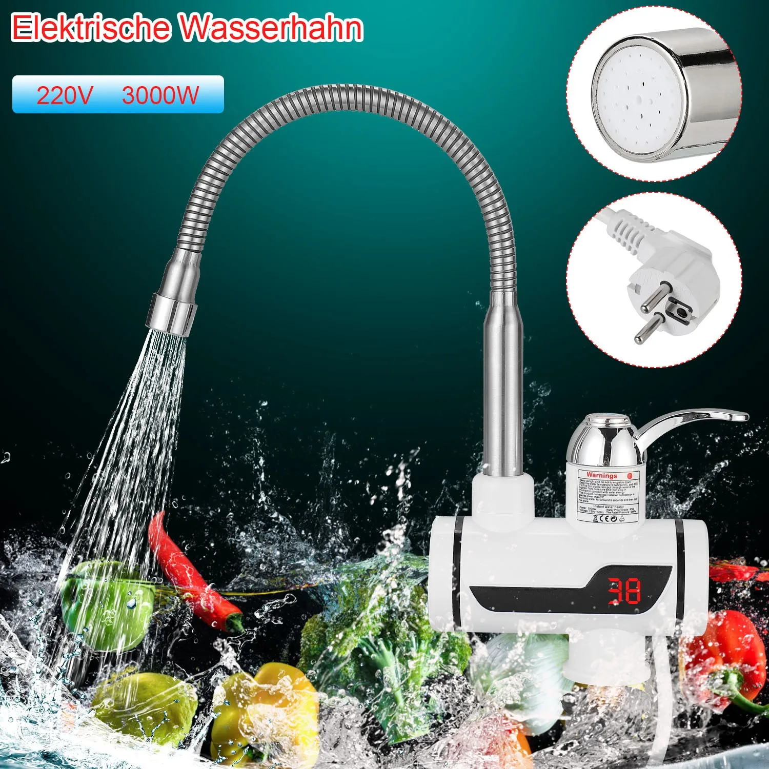 Electric Hot Water Mixer, 300W, 220-240V,Instantaneous Hot Water Faucet Shower, EU