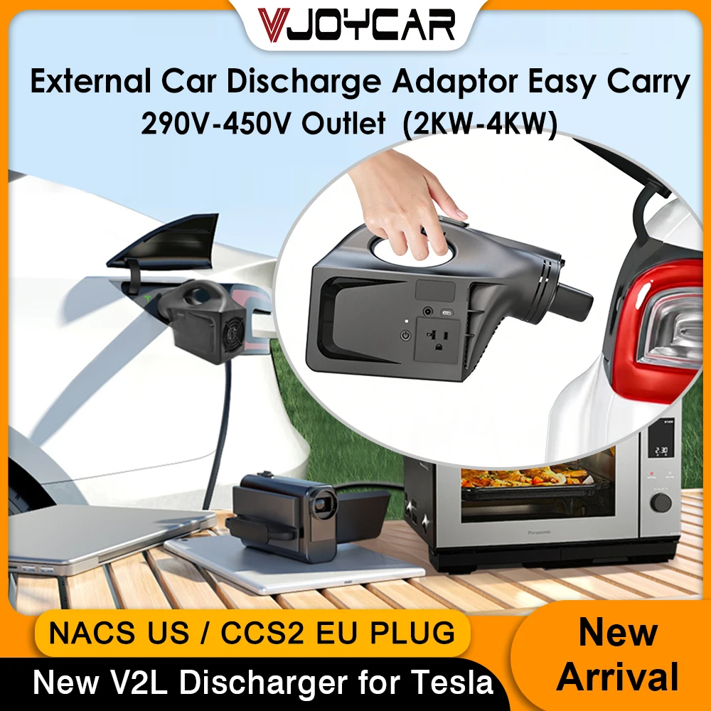 

Vjoycar 4 кВт EU US V2L адаптер-инвертор для автомобиля, преобразователь питания для Tesla Model 3 Y X S NACS CCS2, разрядное устройство для электромобилей