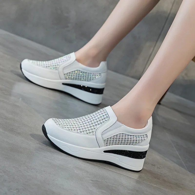 New Mesh Platform 7cm Increase Shoes for Women Designer Soft Sole Women's Travel Shoes Designer Casual Sports Zapatos De Mujer