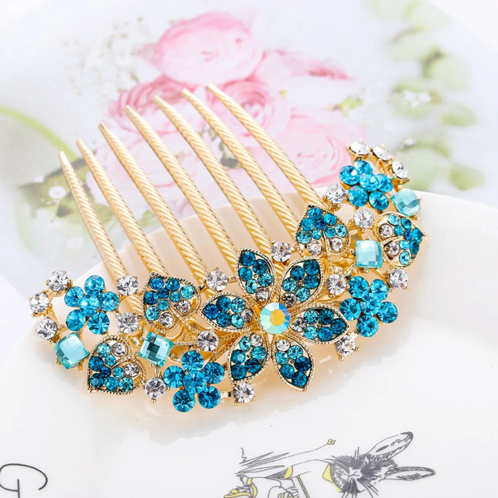 Diamond-Encrusted Seven-Tooth Hair Comb Crystal Flowers Comb Hair Clip Hair Fork Hair Accessories Jewelry Headdress NIN668