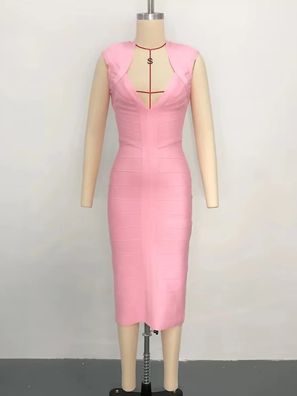 Modphy Pink Brown Bandage Elegant Dress For Women 2026 New Evening Party Celebrity Bodycon Long Dress Red Brown Prom Vestido