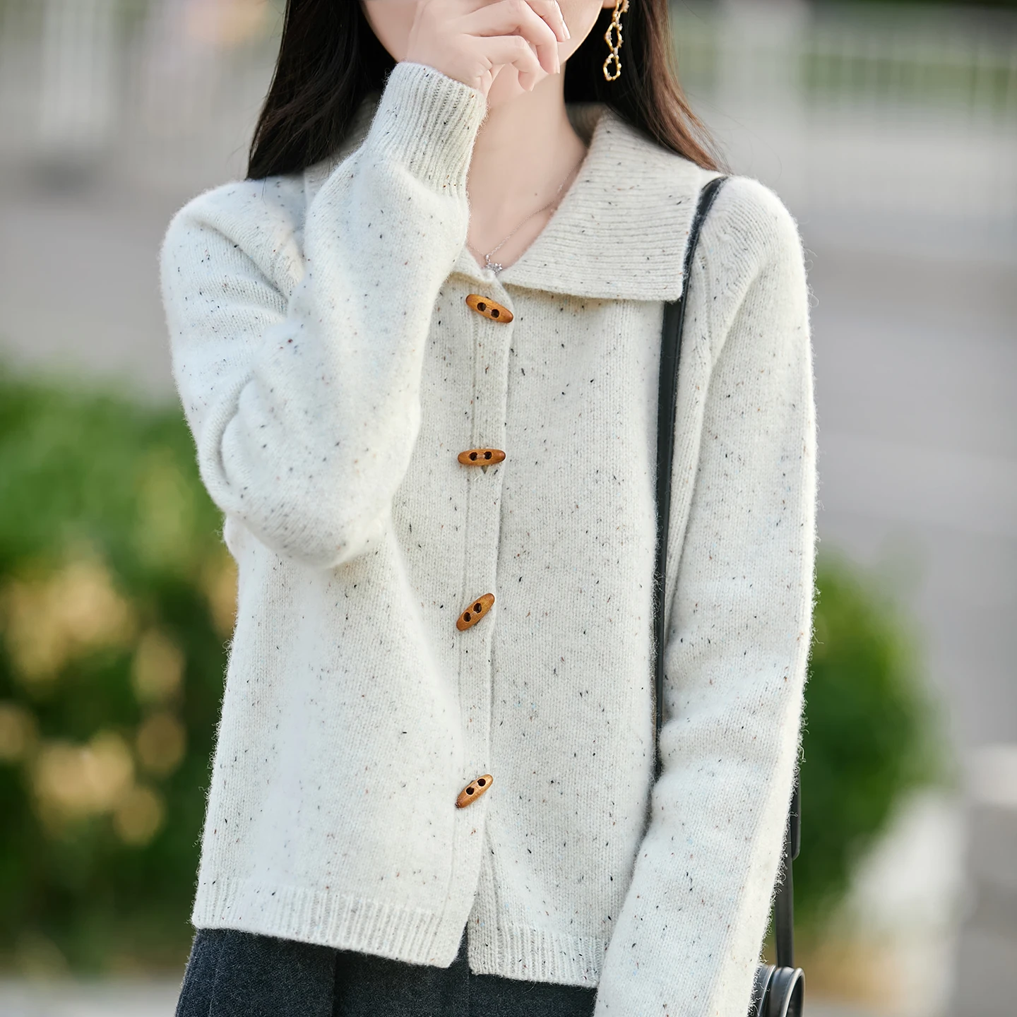 Womens Wool Cardigan Autumn Winter Knitted Outerwear Loose Long Sleeve Turn Down Collar Solid Color Casual Wear Women's coat Top