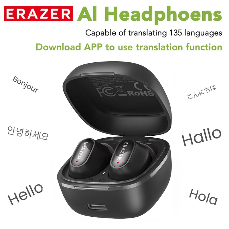 EARZER XF65 Echtzeit-Übersetzungs-Ohrhörer Bluetooth HiFi-Musik HD-Anrufe Geräuschunterdrückung Kabelloser Ohrhörer LED-Display Mit Mikrofon