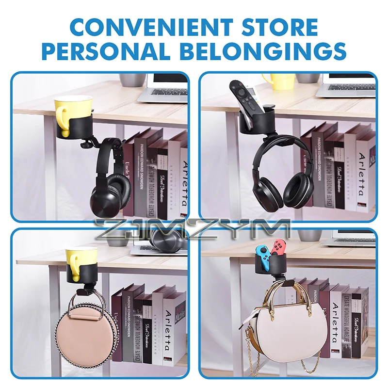 2 In1 デスク カップ ホルダー ユニバーサル 調節可能なカップ ホルダー クランプ 360 付き °   回転式ヘッドフォンハンガー、こぼれ防止テーブルカップホルダー