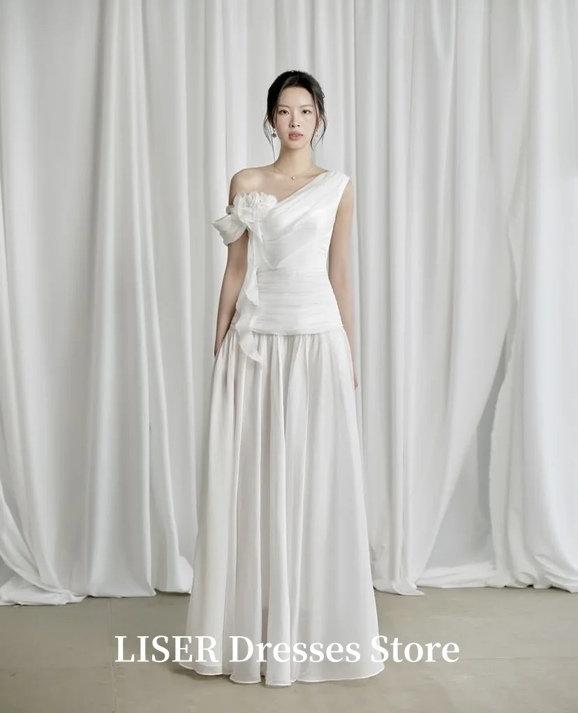 Liser واحد الكتف ألف خط كوريا فساتين الزفاف الحرير الشيفون قبالة الكتف أنيقة زي العرائس صورة تبادل لاطلاق النار Malam Dersريس تخصيص