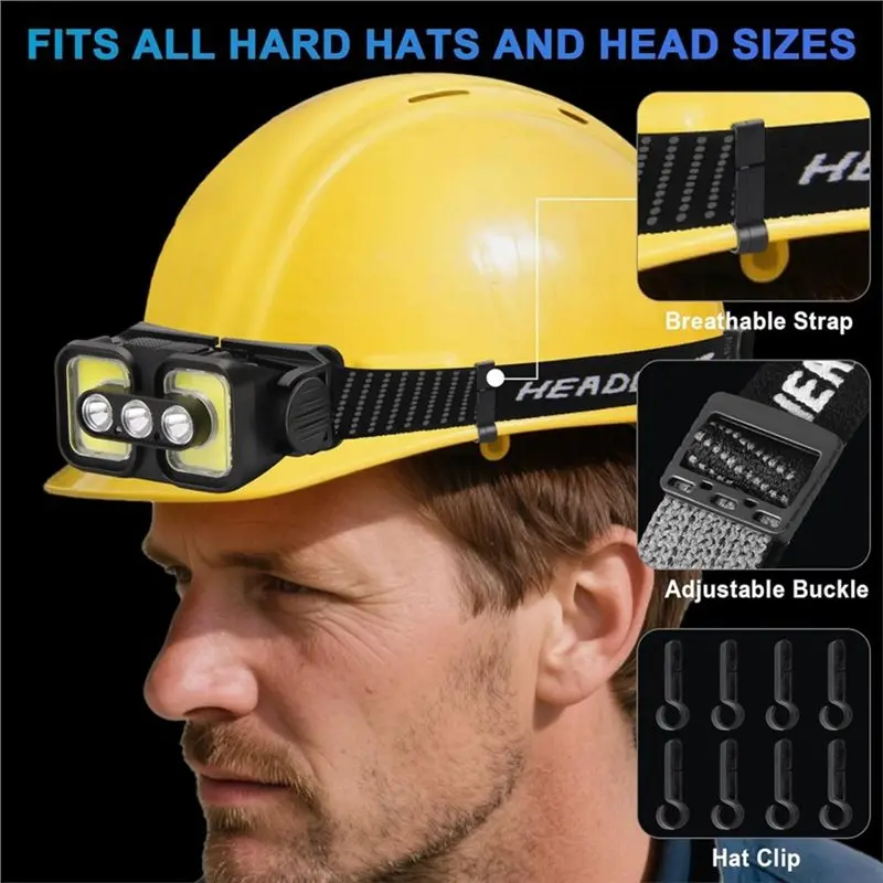 UISN Rechargeable LED Headlamp With Motion Sensor LED Headlight For Outdoor Camping Running Fishing