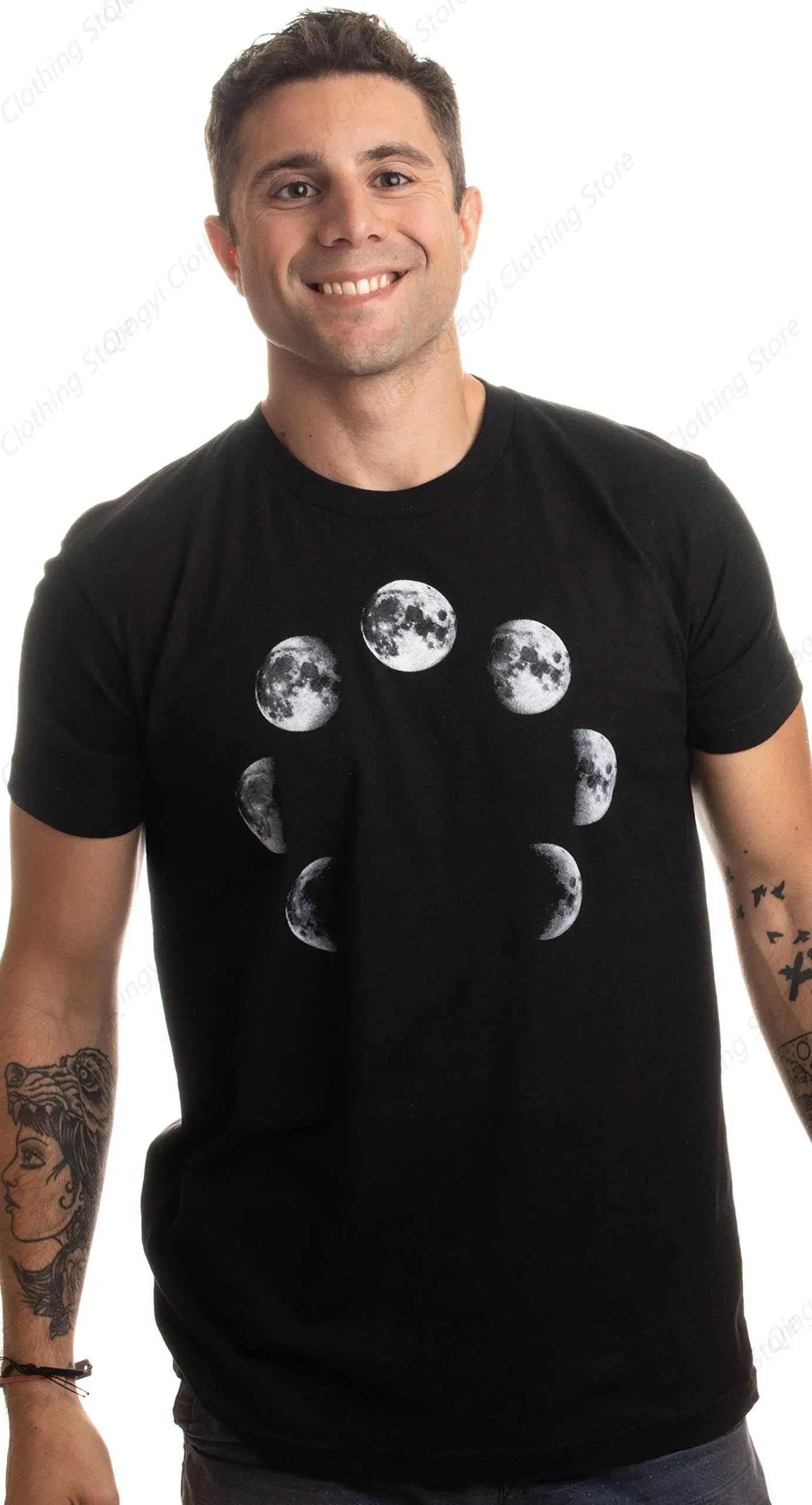 Lunar Cycle | Moon Art NASA Astronomy Space Nerd Full for Men Women T-Shirt-(Adult,S) Black