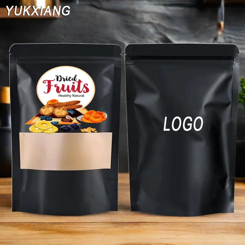 Logo Food Snack - Pochette debout en papier Kraft noir