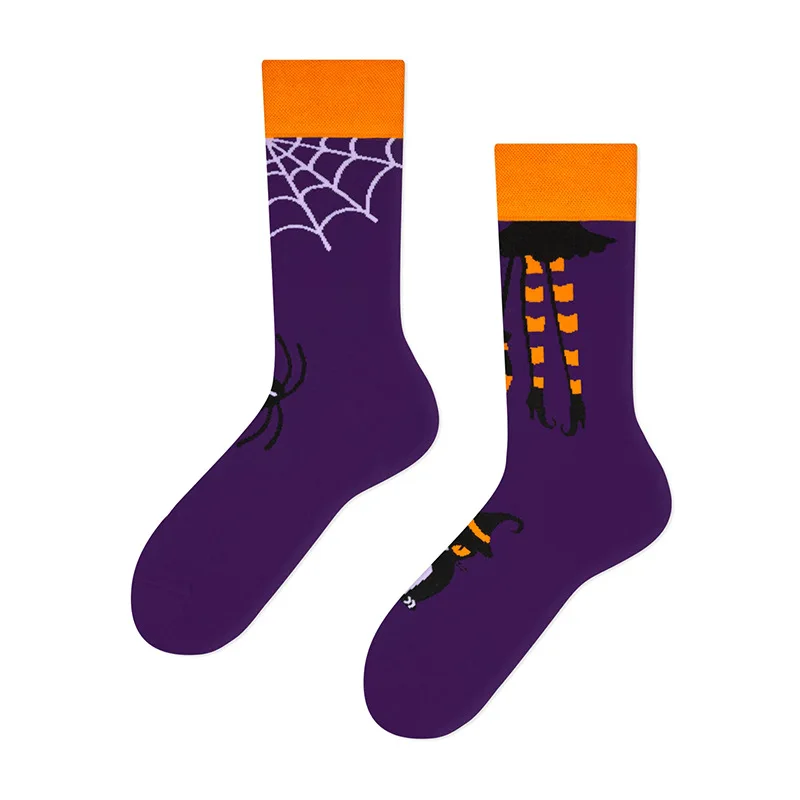 Creative Halloween Funny Unisex Crew Socks Cartoon Pumpkin Skull Men Women Irregular AB Style One Size Novelty Socks Wholesale