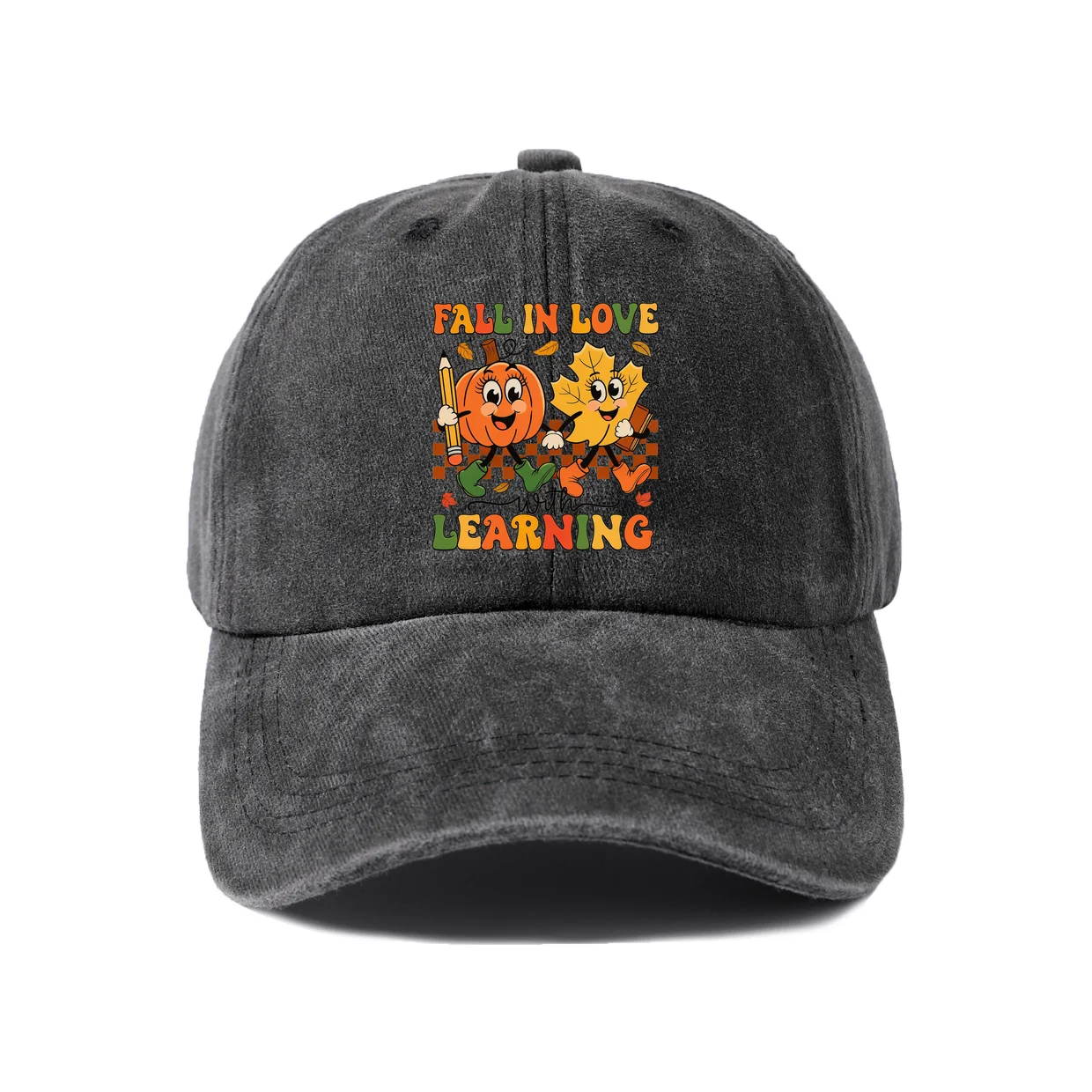 Retro Fall In Love Learning Baseball Cap, Vintage Washed Adjustable Unisex Dad Hat, Casual Gift