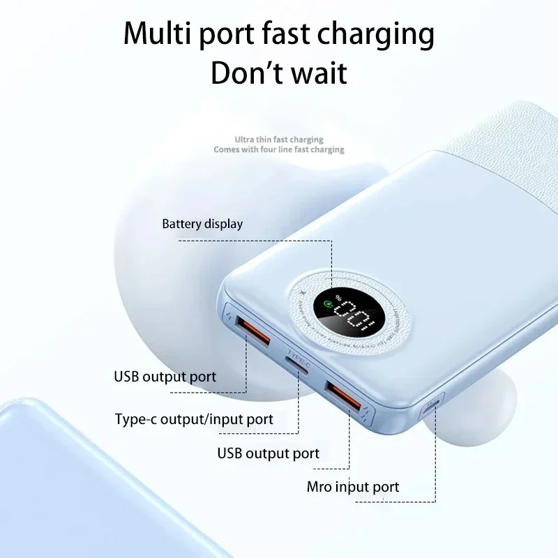 200000mAh Large Capacity Power Bank Built-In Line 120W Two-Way Fast Charging Mobile Power Supply For Huawei Xiaomi Samsung