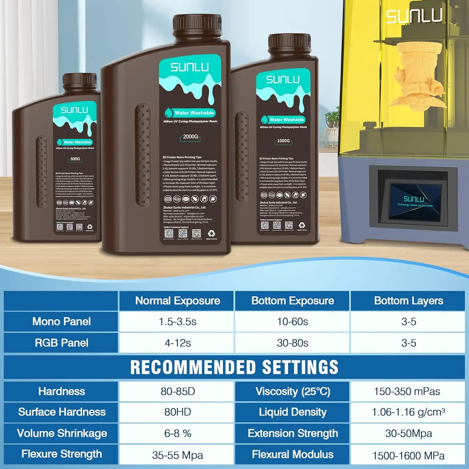 SUNLU 10 كجم راتينج طابعة ثلاثية الأبعاد قابل للغسل بالماء، 39-405 نانومتر 1 كجم راتنجات ثلاثية الأبعاد سريعة المعالجة للطابعة 2K 4K 8K LCD DLP SLA الراتنج ثلاثية الأبعاد #6