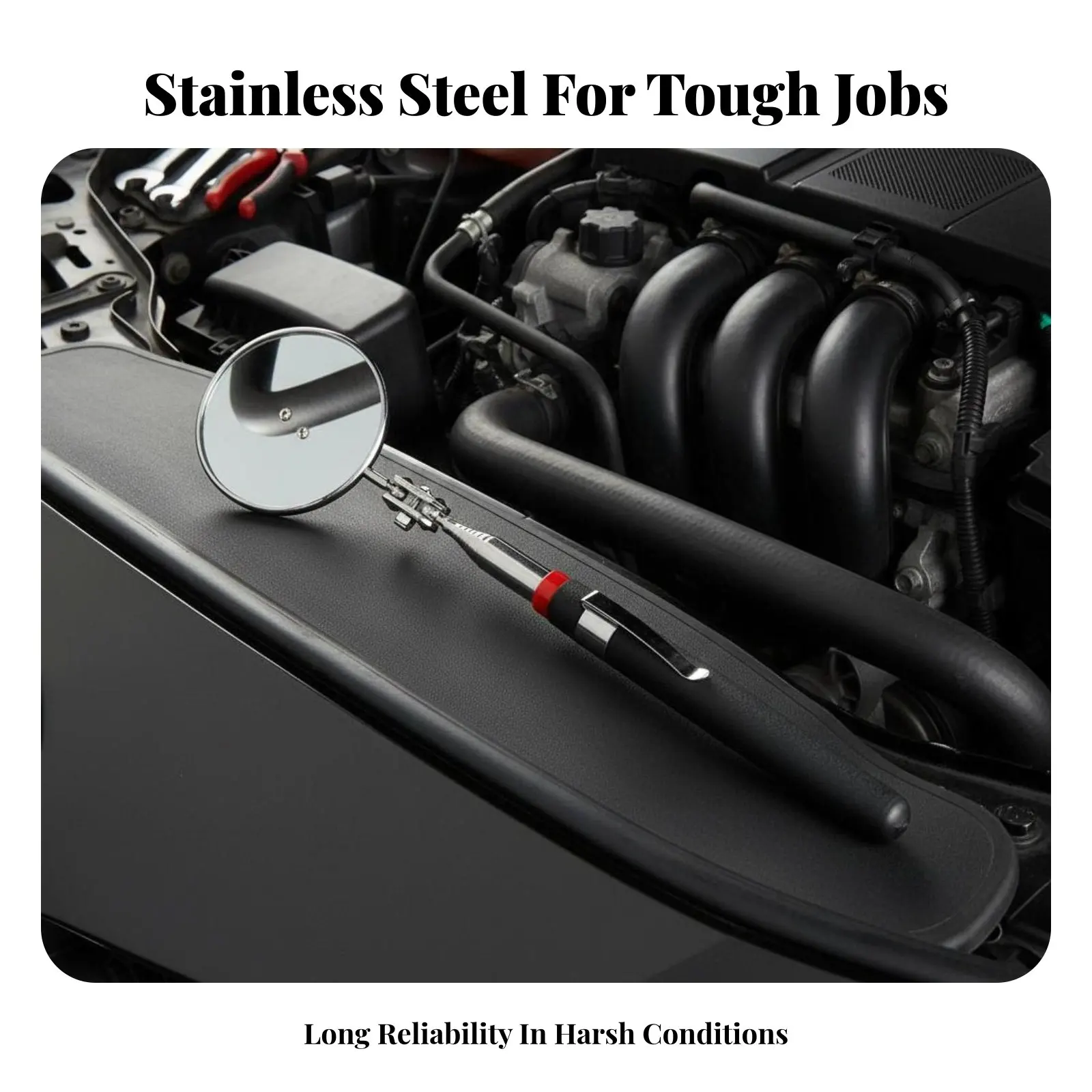 

Car Engine Inspection Mirror Distortion-Clear Reflection Extendable Automotive Mirror Lightweight Pen Fastener Design