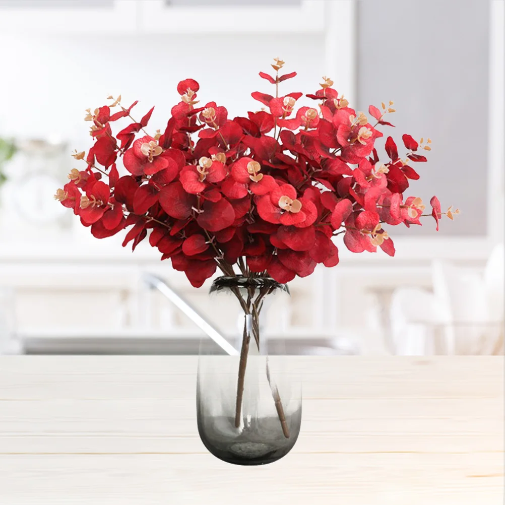 

Beautiful Silk Bouquet Eucalyptus Leaves Lifelike Red Home Fake FlowerArrangement Gift Decor Artificial Flowers HomeDecoration