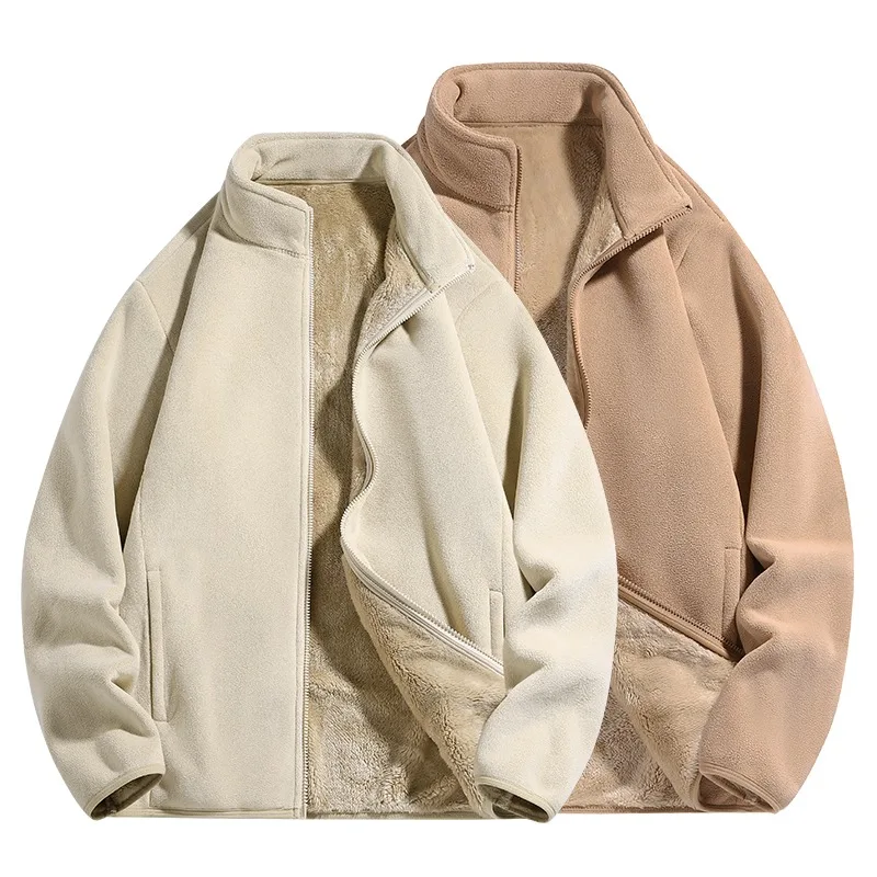 سترة صوف قطيفة 2025 للرجال والنساء، معطف دافئ مبطن من المخمل المرجاني الناعم ثقيل الوزن