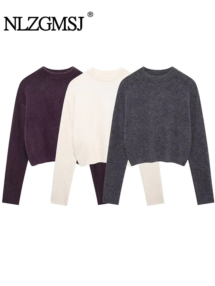 

2024 Autumn Women's Sweater Soft Knitted Cropped Pullover Women's Long Sleeve Top Chic Casual Short Sweaters