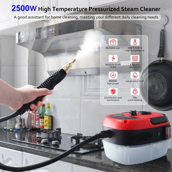 2500W Portable Handheld High Temperature Pressurized Steam Cleaner Multi Purpose Steamer With Brush Heads For Kitchen Bathroom