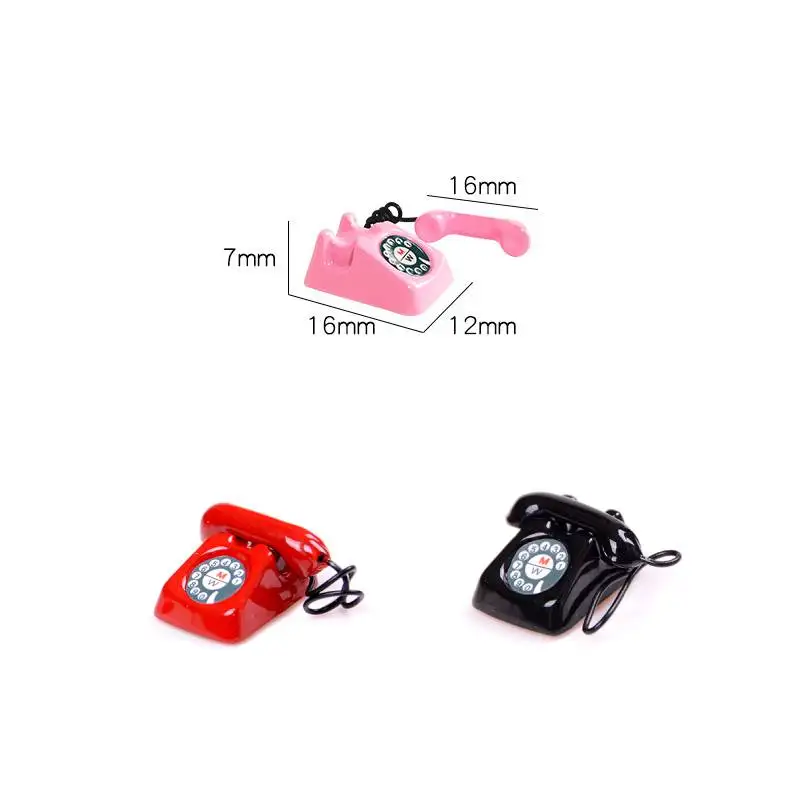 19Styles Miniature Phone Model Alloy Vintage Retro Rotary Red Telephone For Dollhouse Accessories Pretend Play Furniture Toys