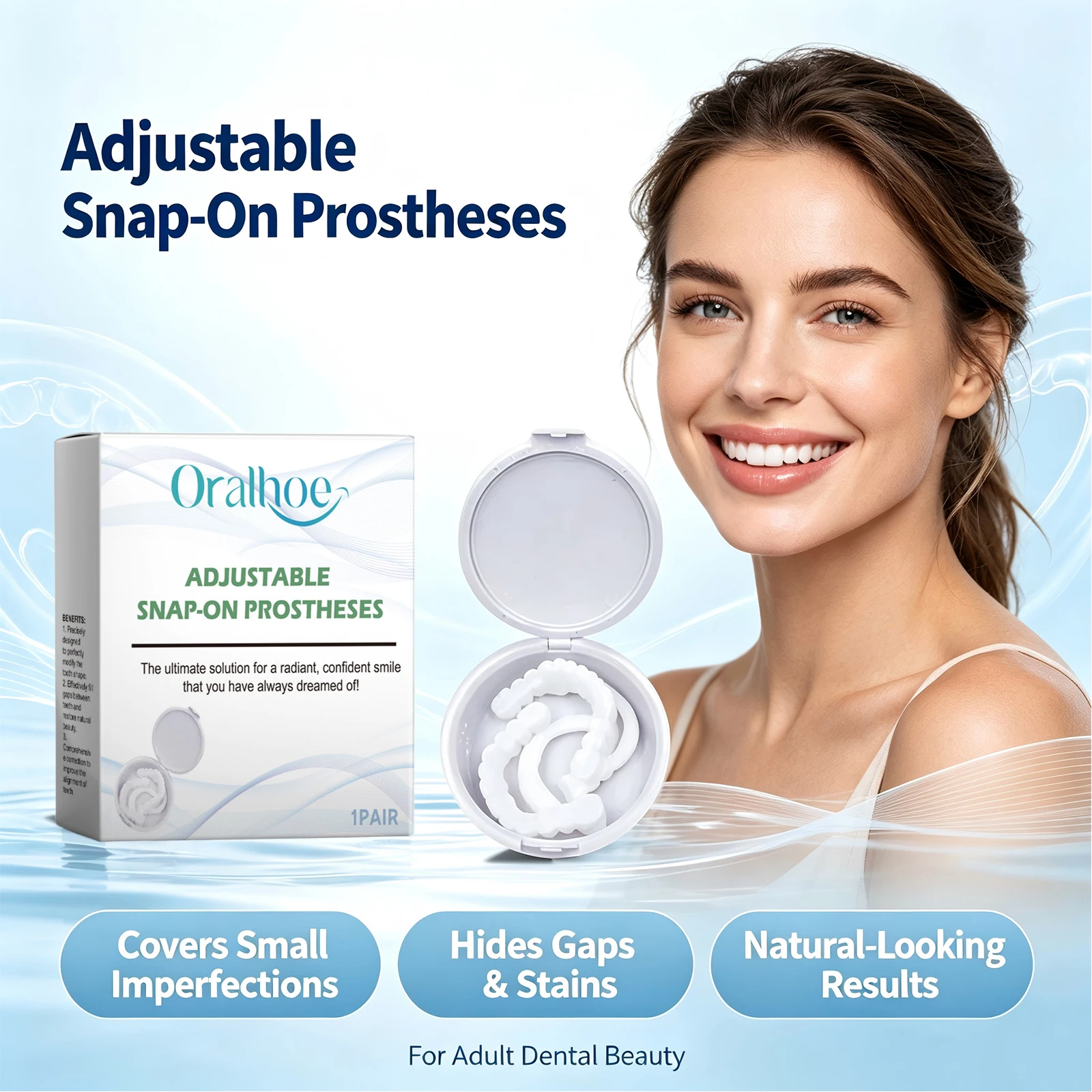 Adjustable Snap on Dentures for Smile Makeover Conceals Gaps and Discoloration Reduce Interdental Spaces Upper and Lower