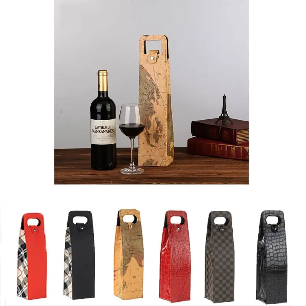 With Handles Leather Wine Bags PU Leather Business Style Wine Bottle Packaging Bag Single Bottle Packaging