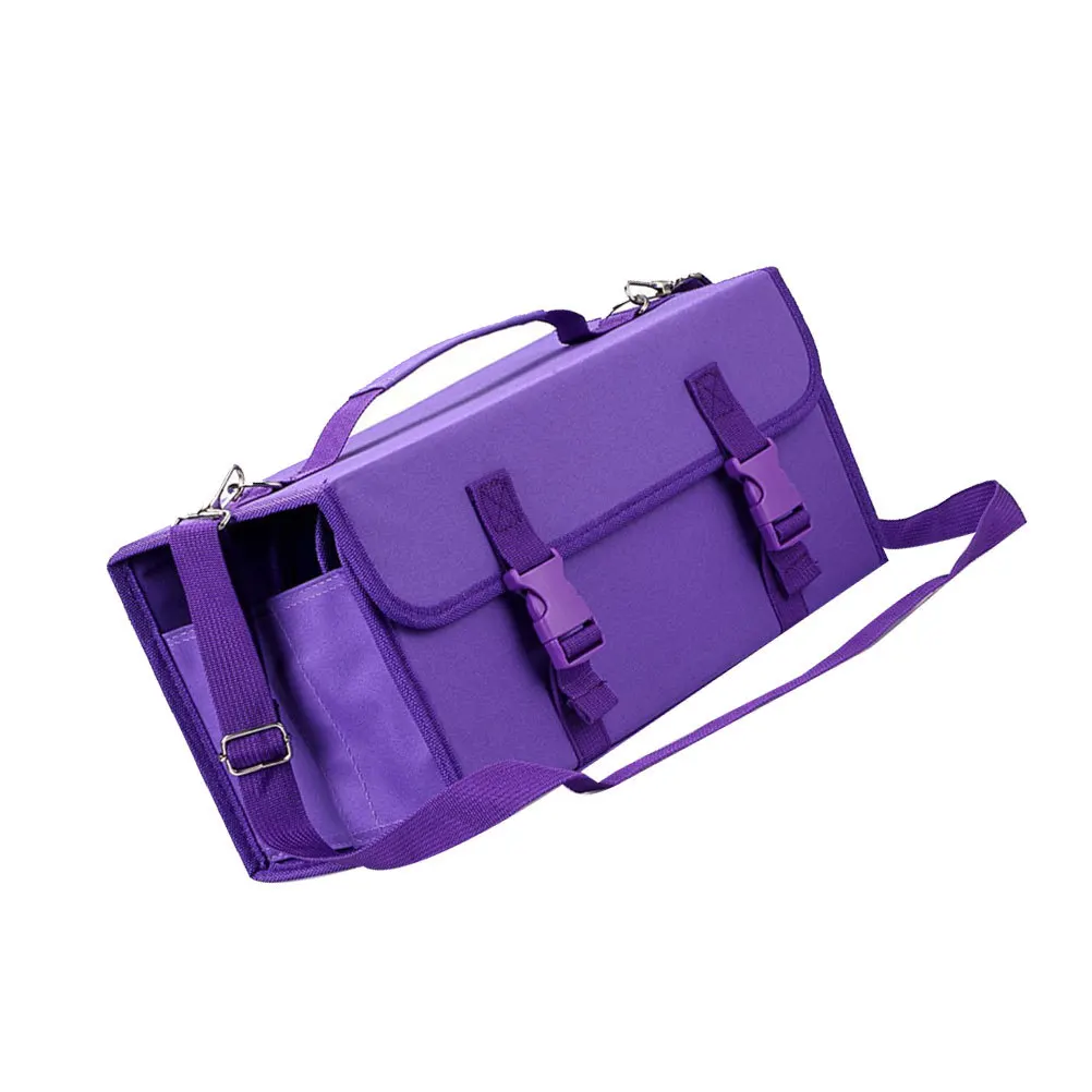 Borsa per pennarelli da 120 slot Tracolla in poliestere resistente Manicotto staccabile Anello elastico Scomparto portaoggetti per cavalletto da tavolo
