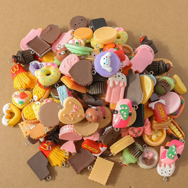 15 Pcs Random Mix Resin Simulation Food Charm Pisa Biskut Cake Pendants for DIY Earring Necklace Bracelet Jewelry Accessories