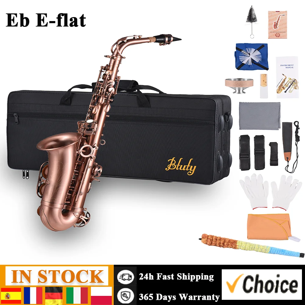 Btuty Rotbronze Bend Eb E-flat Altsaxophon Sax Abalone Shell Schlüssel Schnitzmuster mit Etui