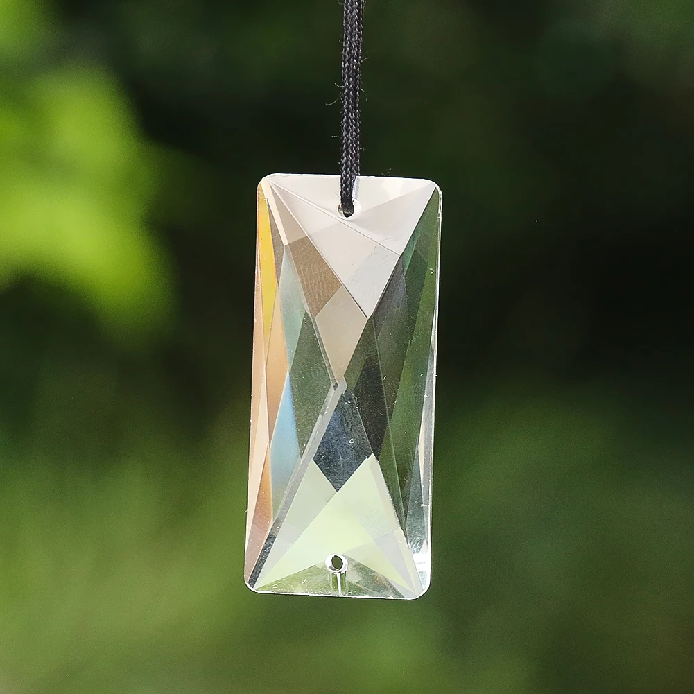 5Pcs Crystal Suncatcher Pendant Rectangular Prism Chandelier Lamp Part Replace DIY Glass Faceted Hanging Bead Chain Connector