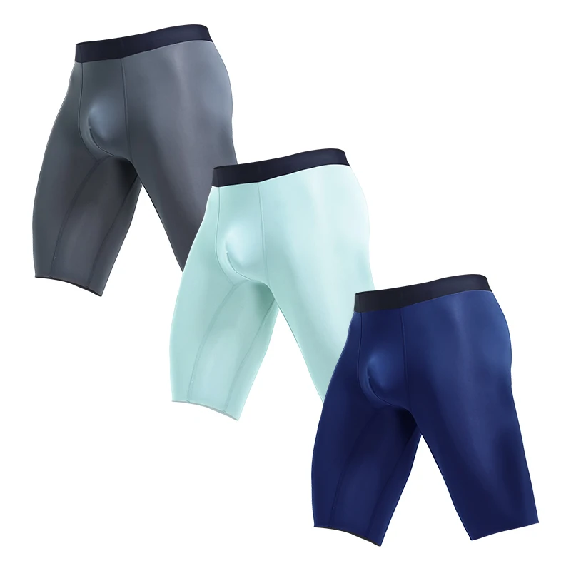 

5PCS Men's sports briefs Men's summer ice silk quick drying lengthened anti-wear legs add fat loose square short shorts head