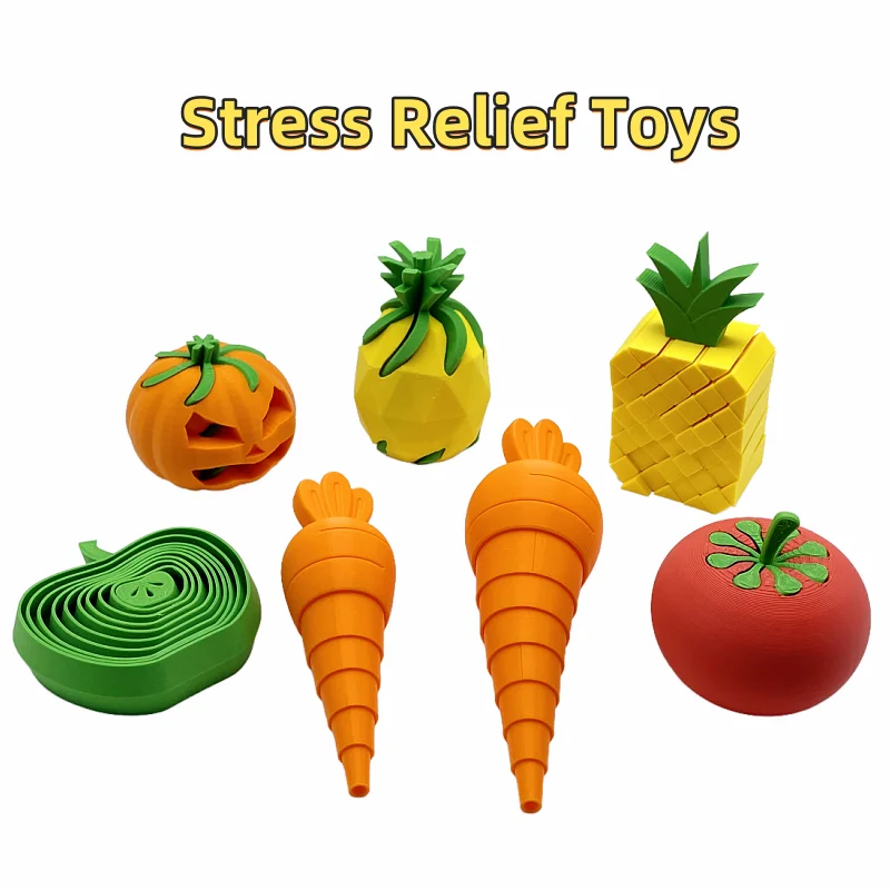 3D Printed Fruit Stress Relief Series Toys, Rotating Through, Telescopic Deformation, Home Party Decoration Birthday Gift