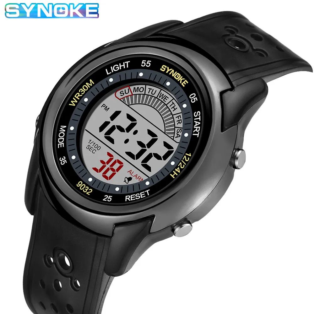 Outdoor Sport Watch Men Alarm Chrono Clock Waterproof Military Watches LED Display Shock Digital Watch Thin SYNOKE Design