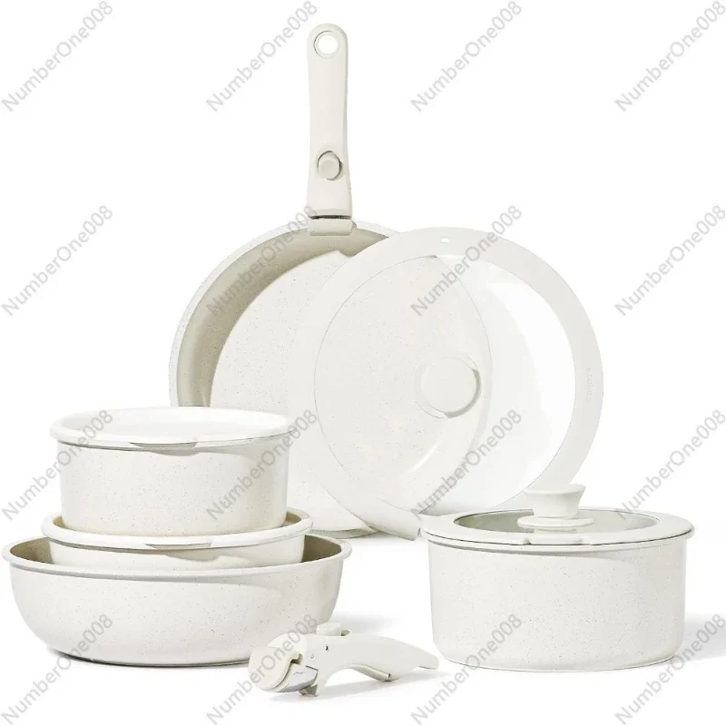 

11pcs Pots and Pans Set, Nonstick Cookware Sets Detachable Handle, Induction RV Kitchen Set Removable Handle