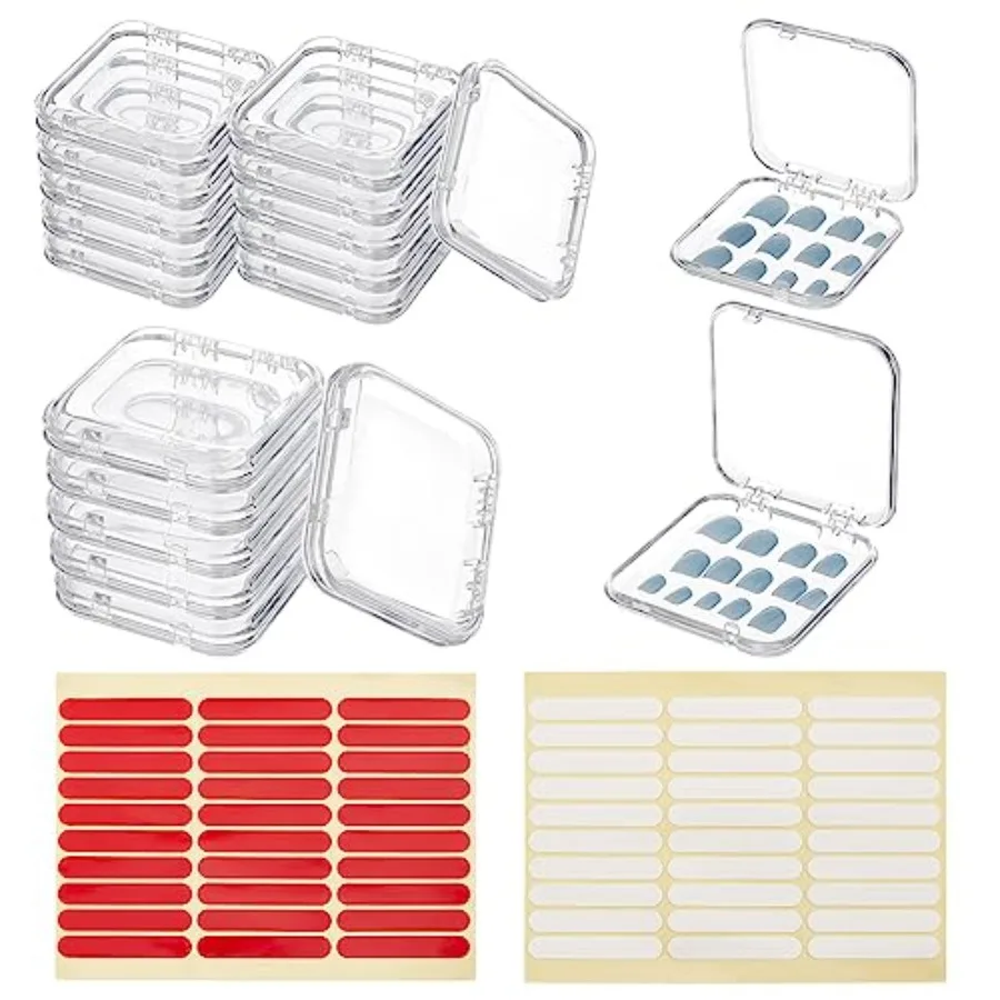 

20Pcs 2 Sizes Press On Nail Storage Box with 2 Sheets Double Sided Adhesive Tape Clear Artificial Nail Display Storage Boxes fo