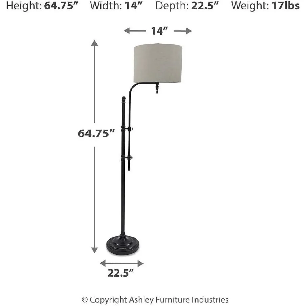 Candeeiro de pé casual Ashley Anemoon de metal com braço ajustável, preto, 64,63 polegadas