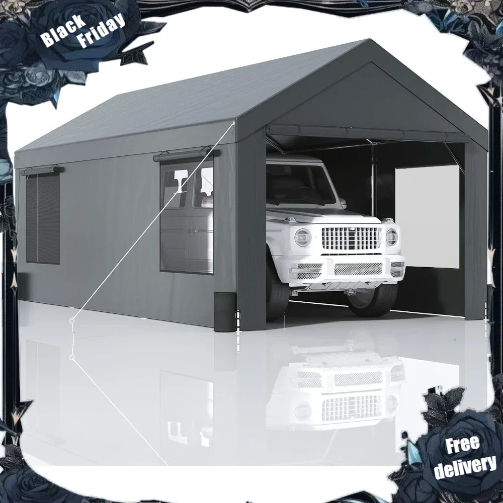 

Carport 10x20ft, Car Canopy Portable Garage, Heavy Duty Car Port with Roll-up Ventilated Windows & Removable Sidewalls