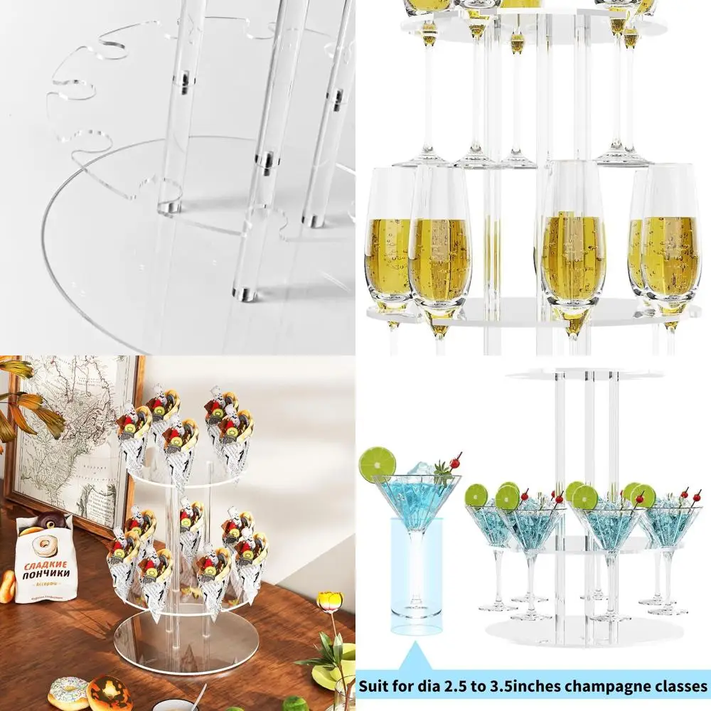 

Двухуровневая акриловая башня для шампанского с 12-слотовой винной стойкой, 11,8x11,8x14,9 дюйма для вечеринок и торжеств