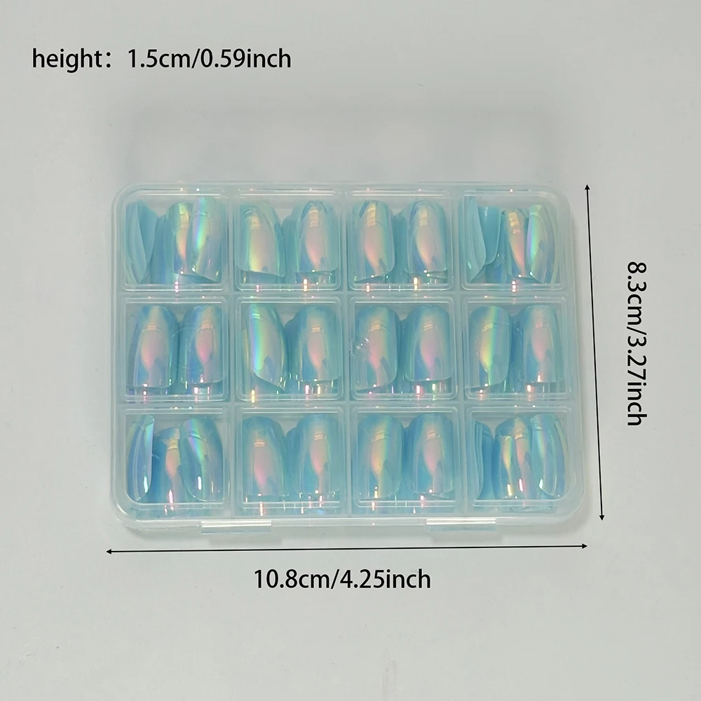 144Pcs Holographic Blue Chrome Press On Nails Iridescent Plating Medium Square Fake Nail for Women Daily Party False Nail Tips D view 6