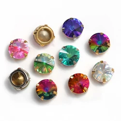 8-14mm K9 Rivoli Crystal Claw Set Glass Rhinestones With Golden Claw Loose Stones for Sewing On Clothes Garment Decoration