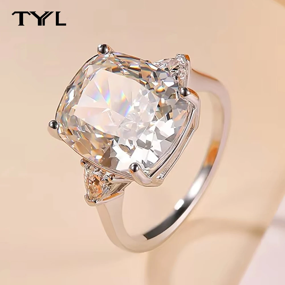 

TYYL 12*14mm Cushion Cut High Carbon Diamond Engagement Ring 925 Sterling Silver Zircon Wedding Rings for Women Finger Jewelry