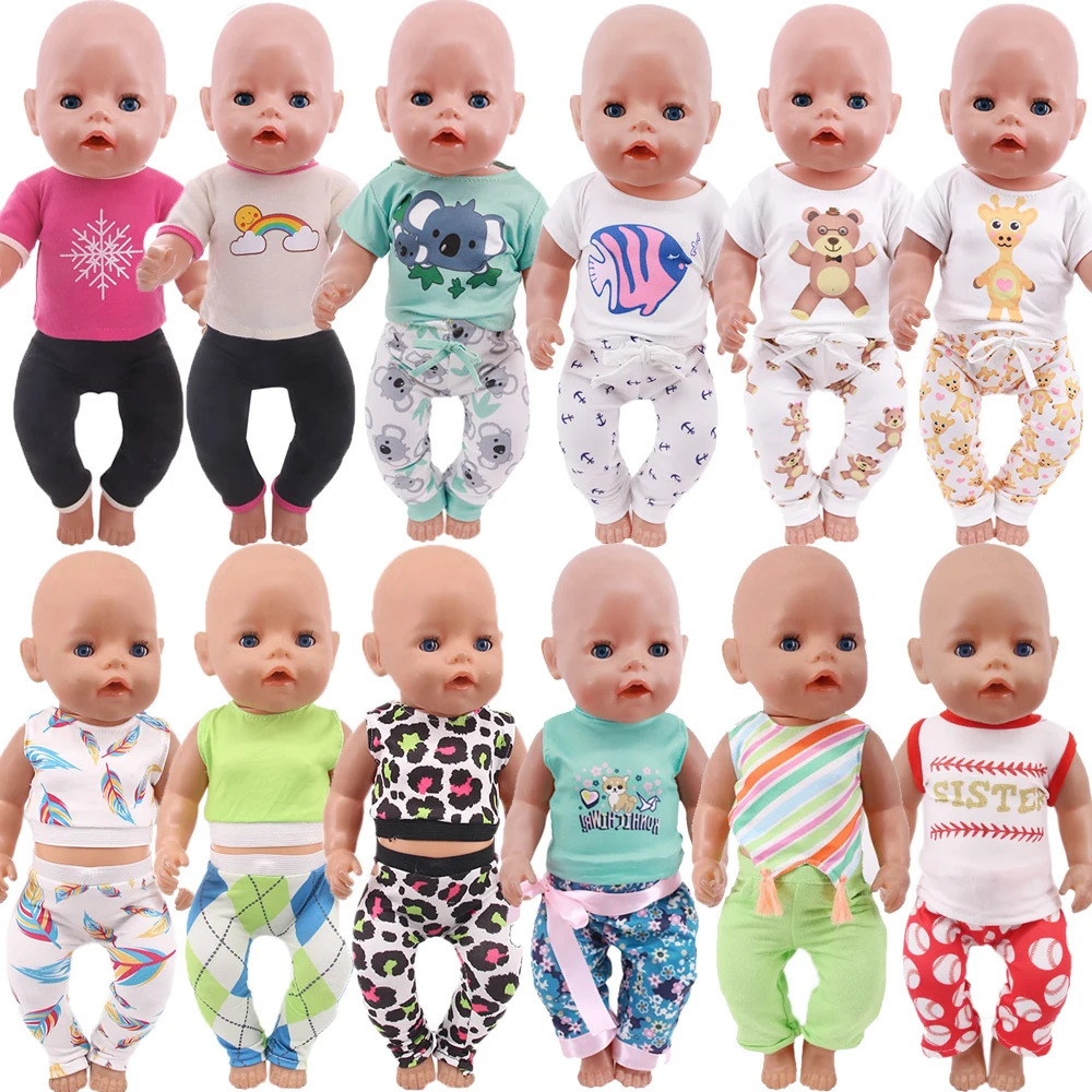 Handmade Clothes 43CM Reborn Baby Cute Print Youga Fitness Sportswear Fit 18Inch Doll Clothes Our Generation Accessories DIY Toy