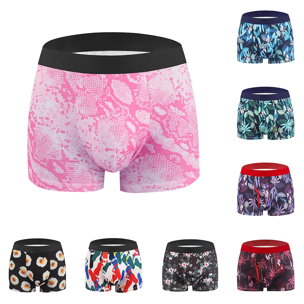 Mens Printed Briefs Breathable Comf Shorts Pouch Panties Loose Casual Underwear Homewear Middle Waist Underpant Lingerie