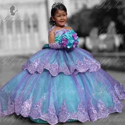 Lavender Appliqué Girls Elegant Dresses Bow Fluffy Tulle Prom Birthday Pageant Wedding Bespoke occasion Baby Gown