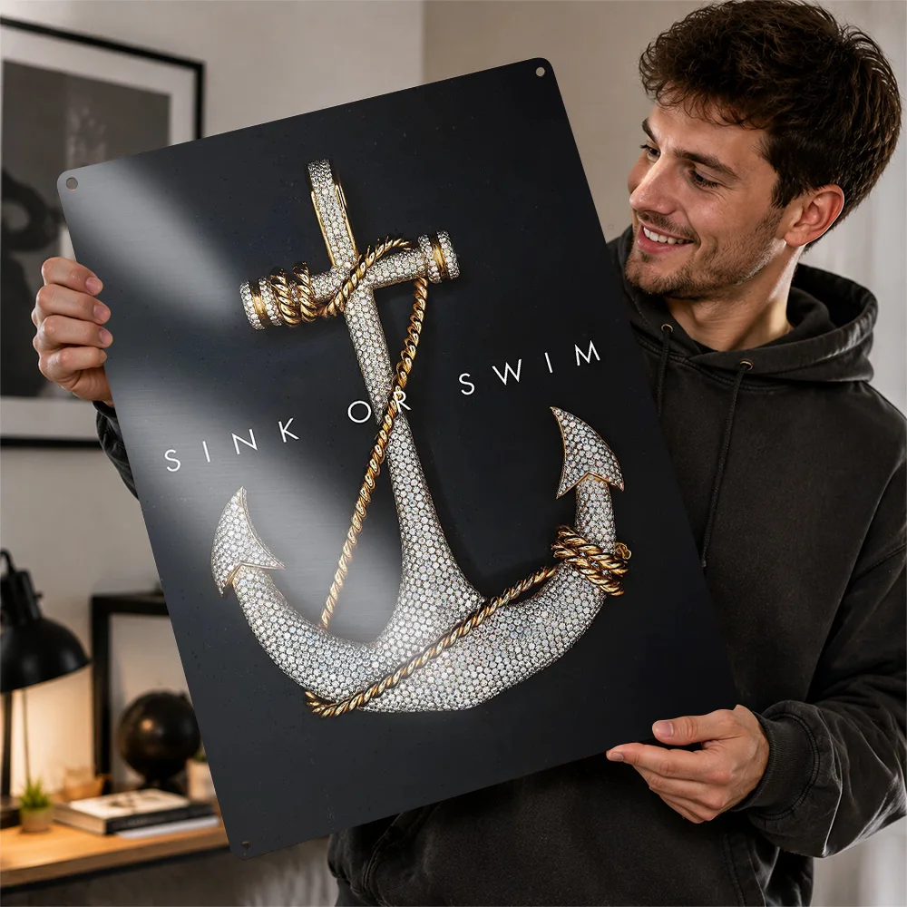 Sink or Swim Entrepreneur 3D Printed Texture Poster Personalized Wall Art Retro Metal Tin Signs for Article Decoration Room Home