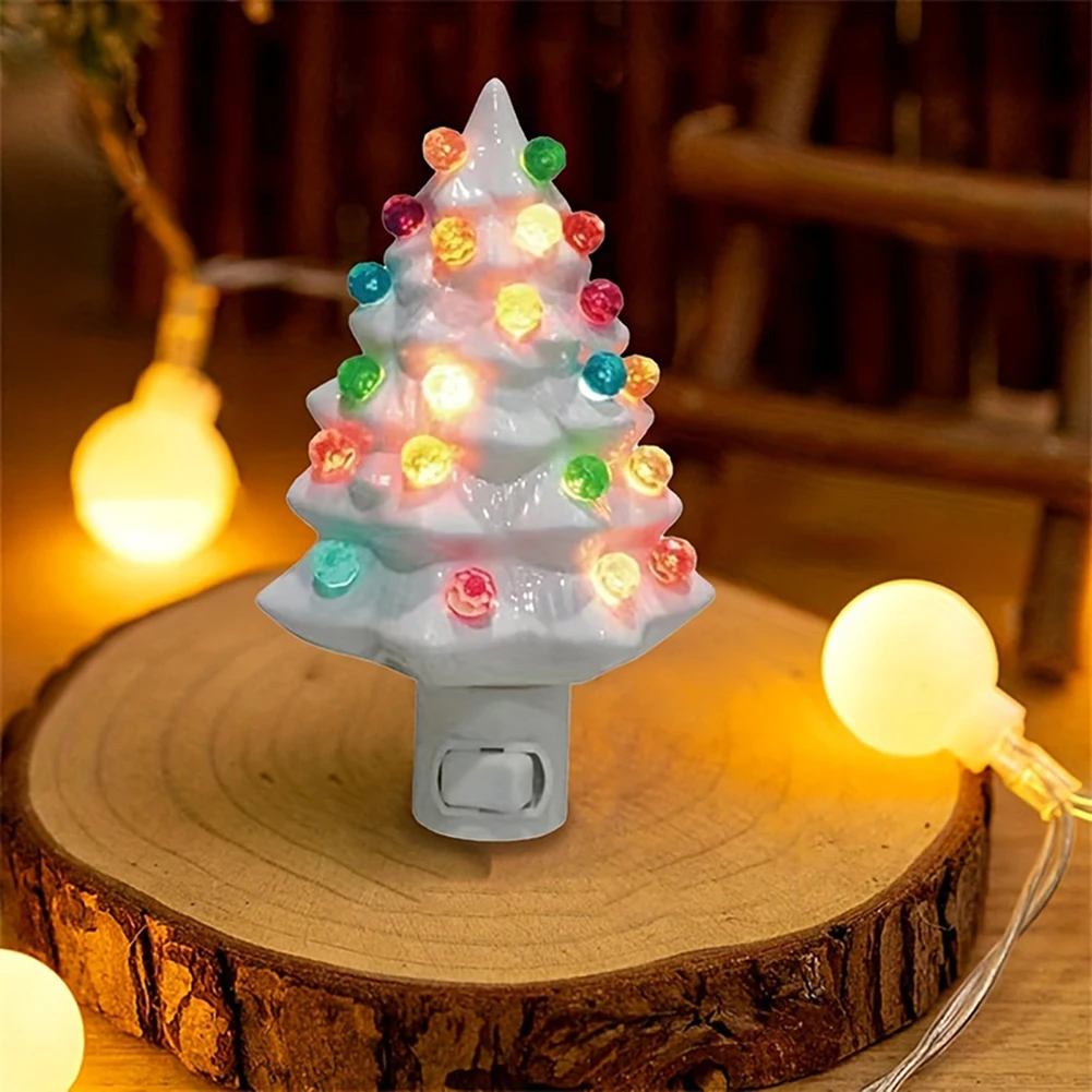 Vintage Ceramic Tree Nightlight Wall Plug in Night Light Adorable Energy Efficient LED Lamp for Home Decor Christmas Accessories