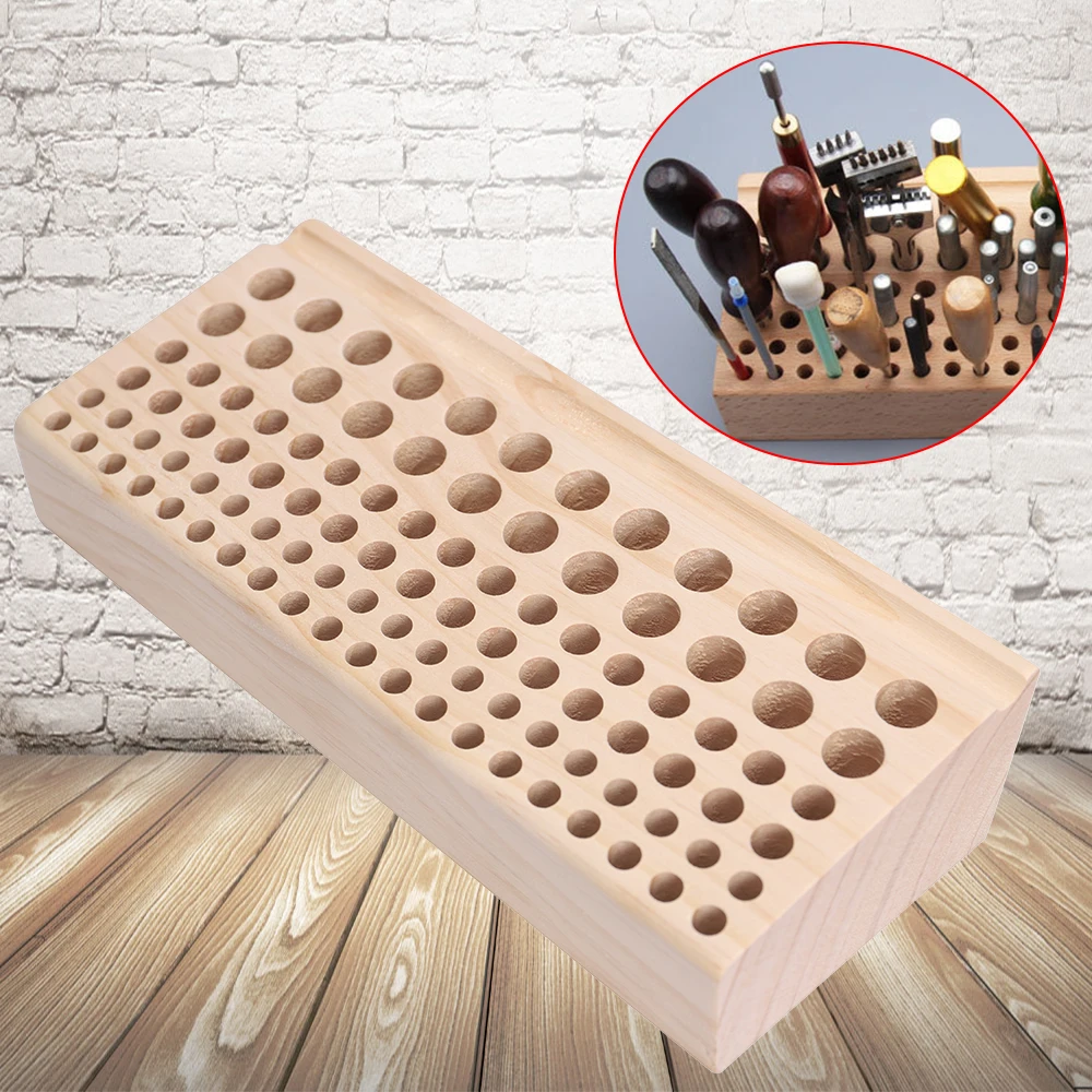 

98 Holes Leather DIY Craft Wood Tool Rack Wooden Stamps Stand Holder Organizer Storage Rack