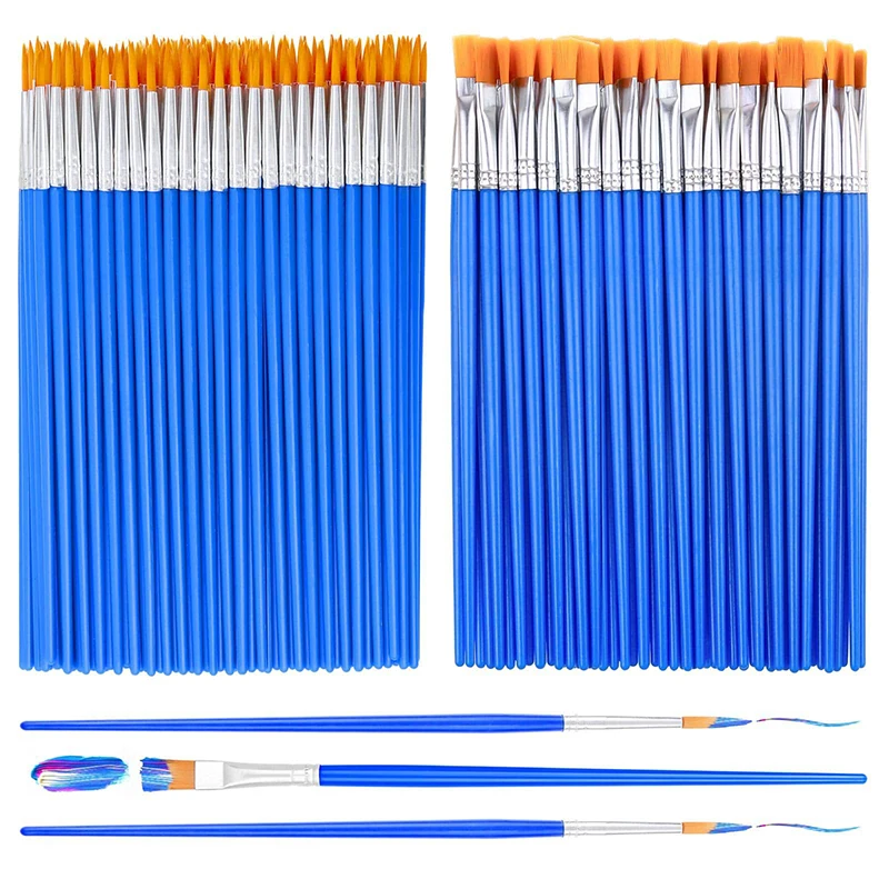 10pcs DIY Artist Paint Brushes for Kids Round Flat Miniature Nylon Hair Acrylic Watercolor Gouache Art Kits