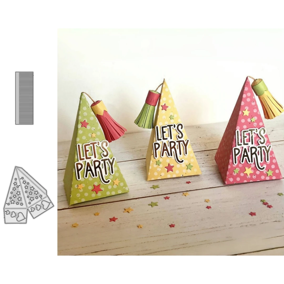 Brandneue Pyramiden-Weihnachtsgeschenkbox und Band-Metall-Stanzformen für DIY Scrapbooking, Kartenherstellung, Schablonen, Fotoalben