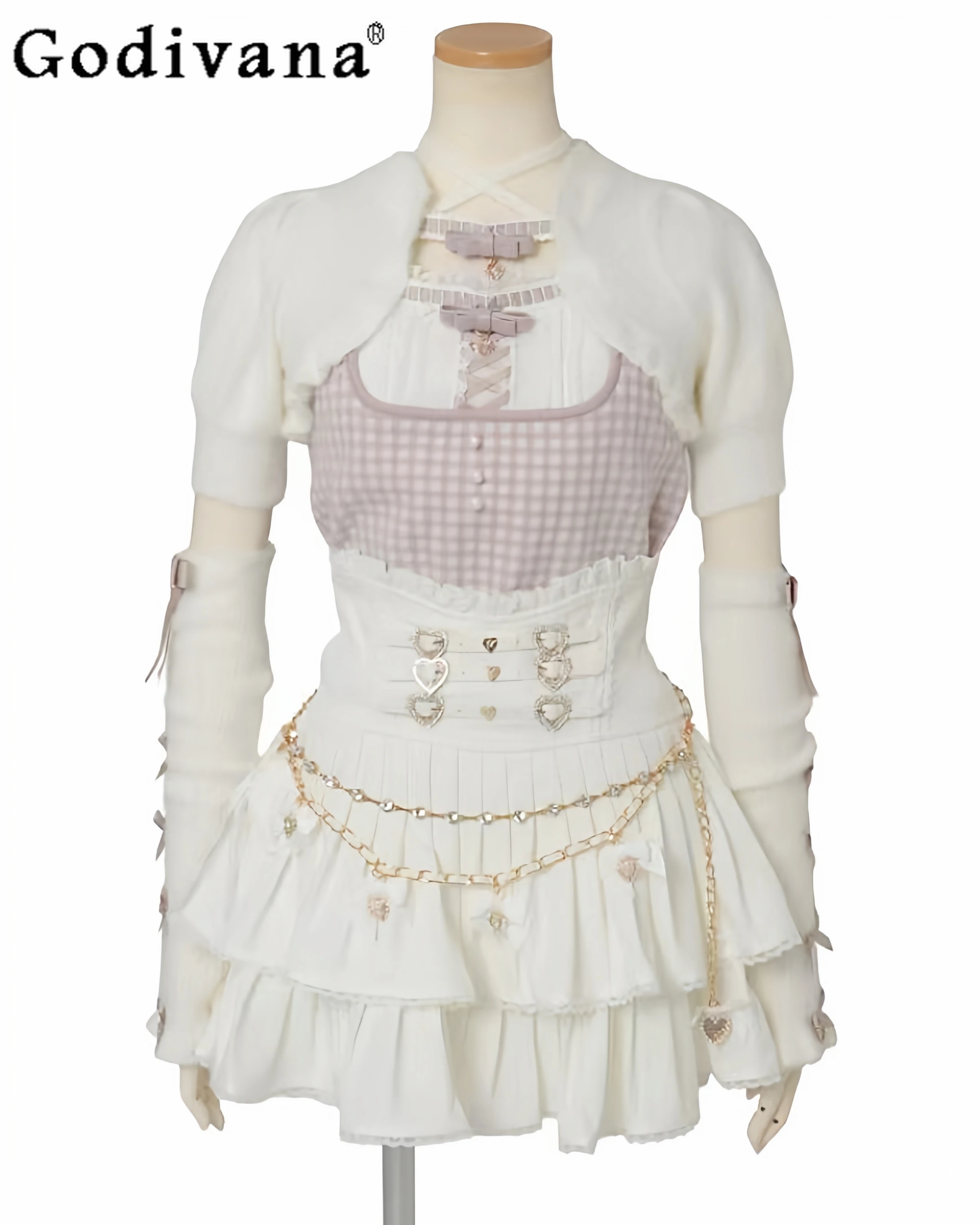 

Liz Sweater Japanese Cute Girl Sweet Bow Plaid Plush Patchwork Knit Pullover with Sleeves Autumn New Mine Mass-Produced Sweater