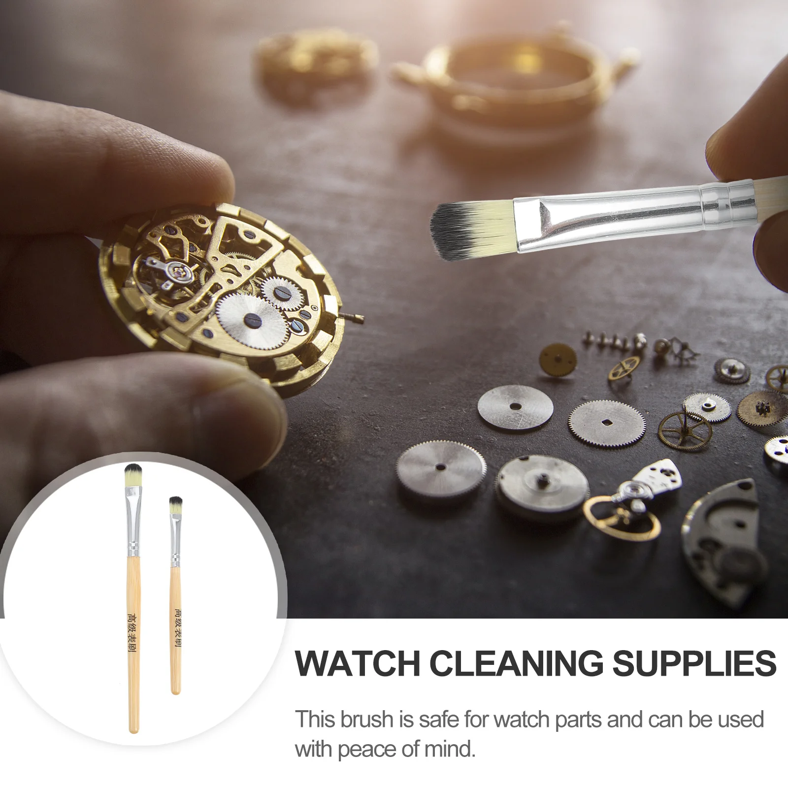 

2pcs Cleaning Brush Small Part Repair Tool For Watch Movement Maintenance Wooden Handle Durable High-Quality Watch Accessories